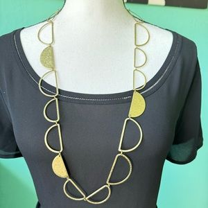 Silpada Half Moon Necklace Hammered Brass KRN0043 Geometric Brutalist Signed 34”